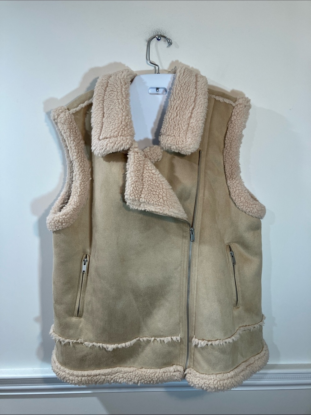 Joie Tan furry faux suede winter vest L
